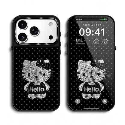 Gold-Plated Phone Case with Full-Set Rhinestone Kitty Cat Design