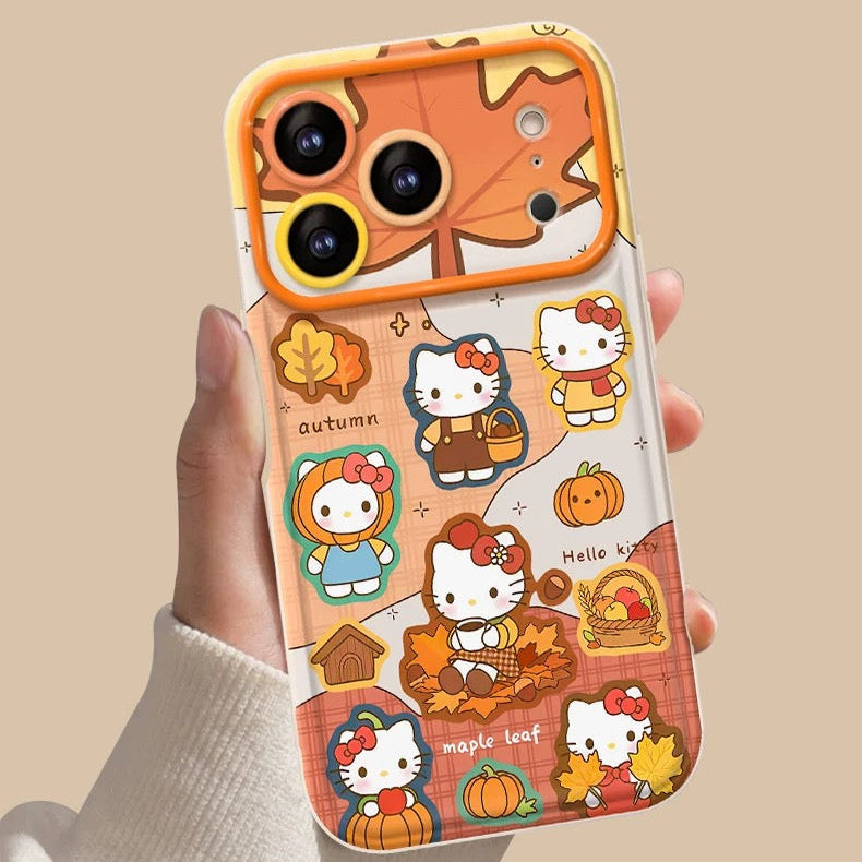 Orange full-screen Kitty flip mirror phone case