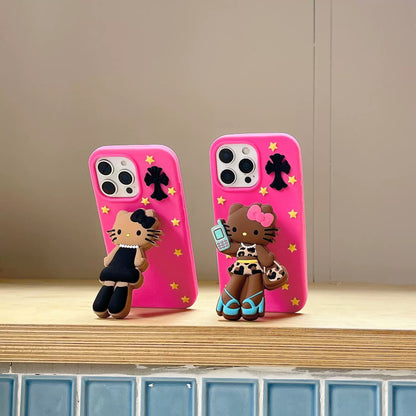 Long-Legged Leopard-Print Hello Kitty Phone Case with Stand