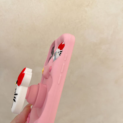 Cartoon Mirror Kityy Cat Telescopic Stand Phone Case