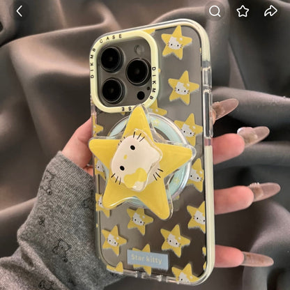Yellow Star Kitty Cat Magnetic Holder Phone Case