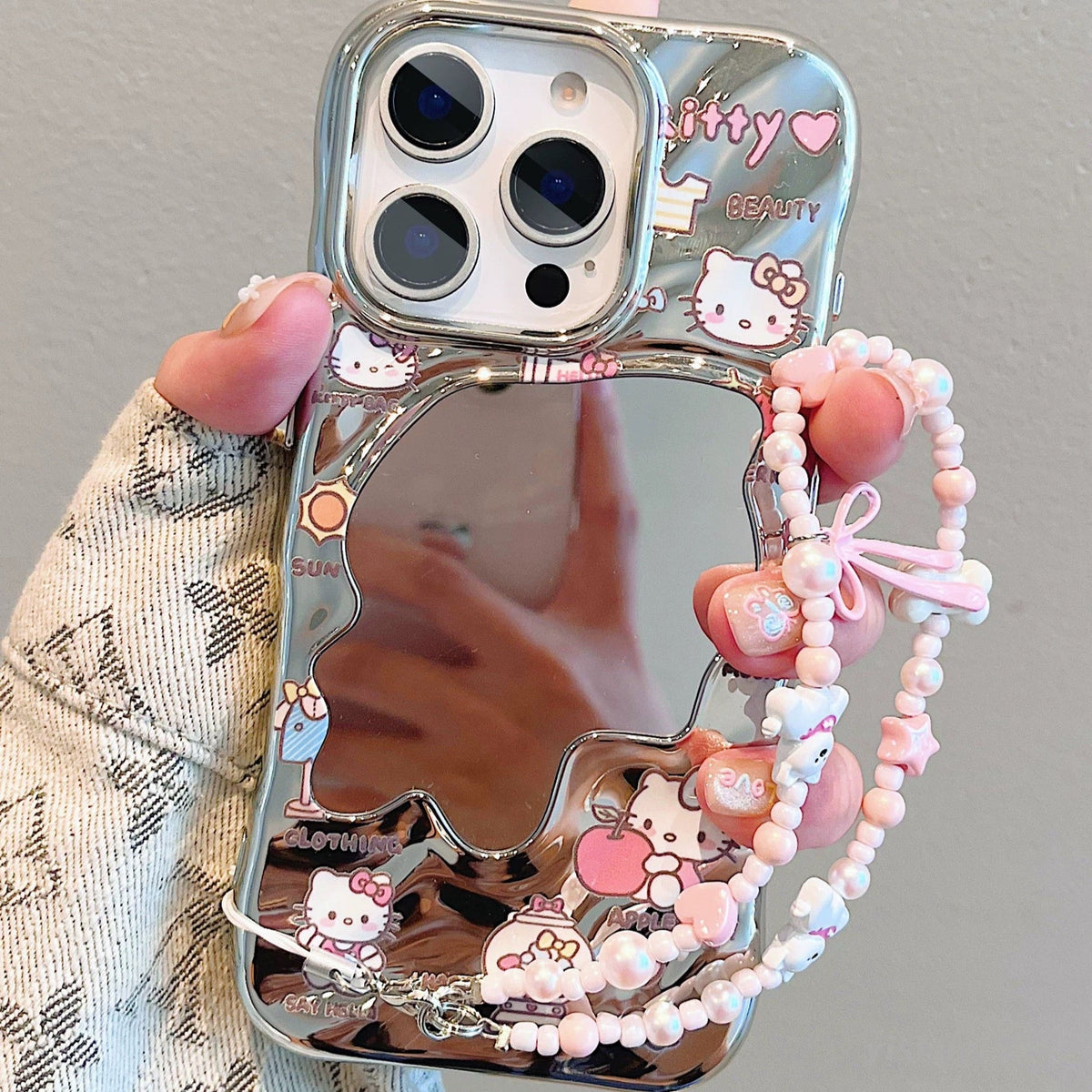 Irregular Mirror Kitty Cat Bracelet Phone Case