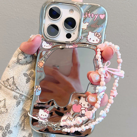 Irregular Mirror Kitty Cat Bracelet Phone Case