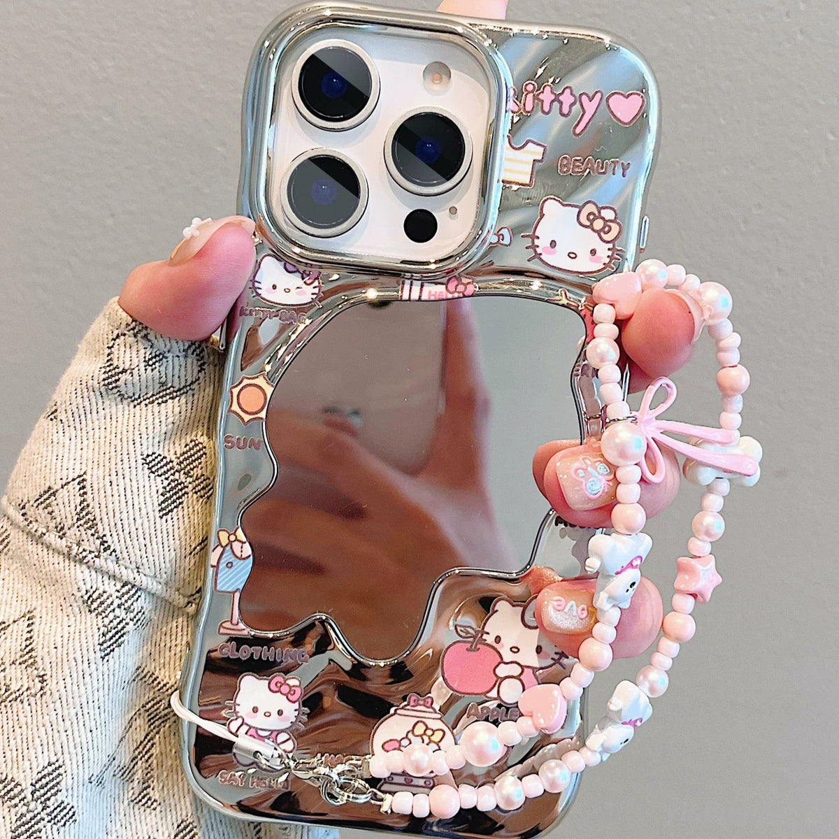 Irregular Mirror Kitty Cat Bracelet Phone Case