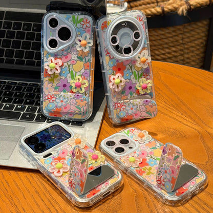 Full-screen floral mirror and stand phone case