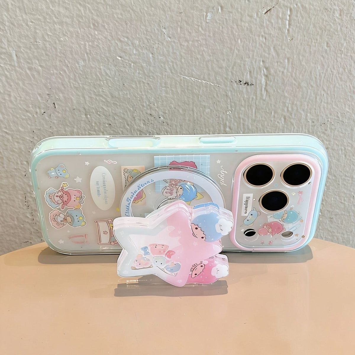 Twin-Star Glitter Phone Case with Magnetic Stand