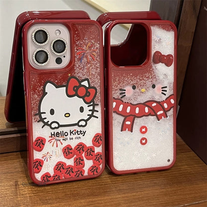 Snowflake Quicksand Kitty Cat Bracelet Phone Case