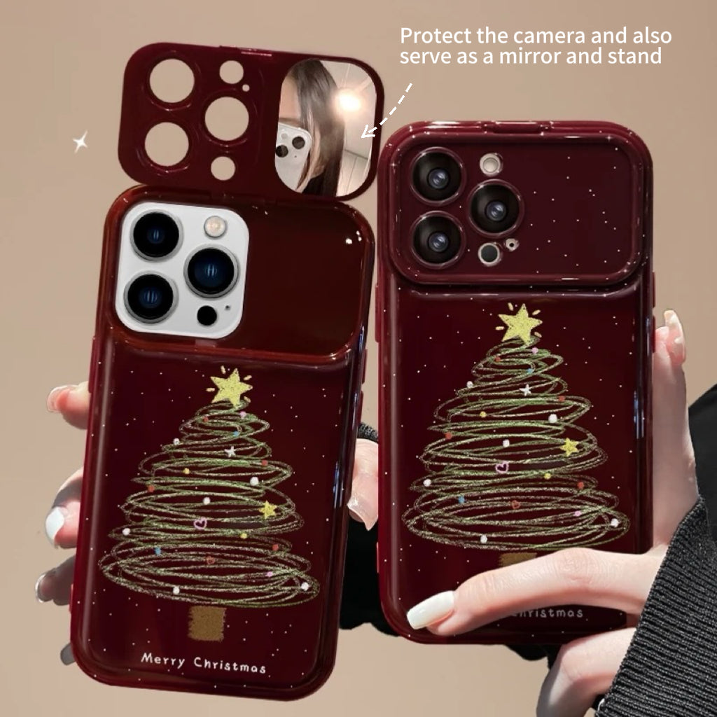 Christmas Tree Flip Phone Case with Mirror and Stand