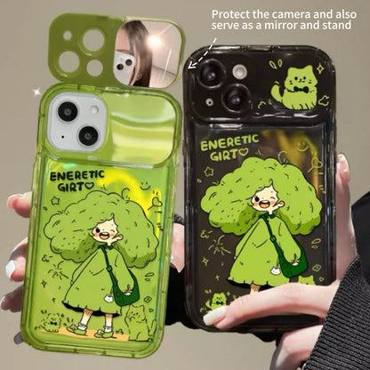 Green-haired little girl portable mirror phone case