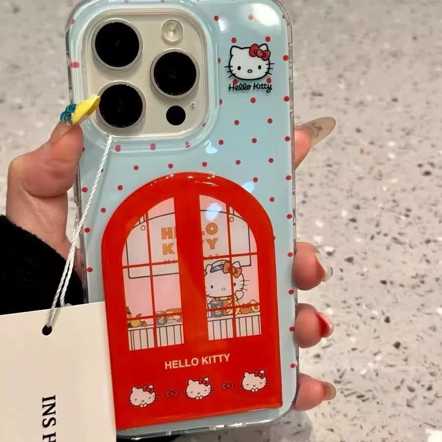 Android compatible Flip Cover Kitty Cat Mirror Stand Phone Case