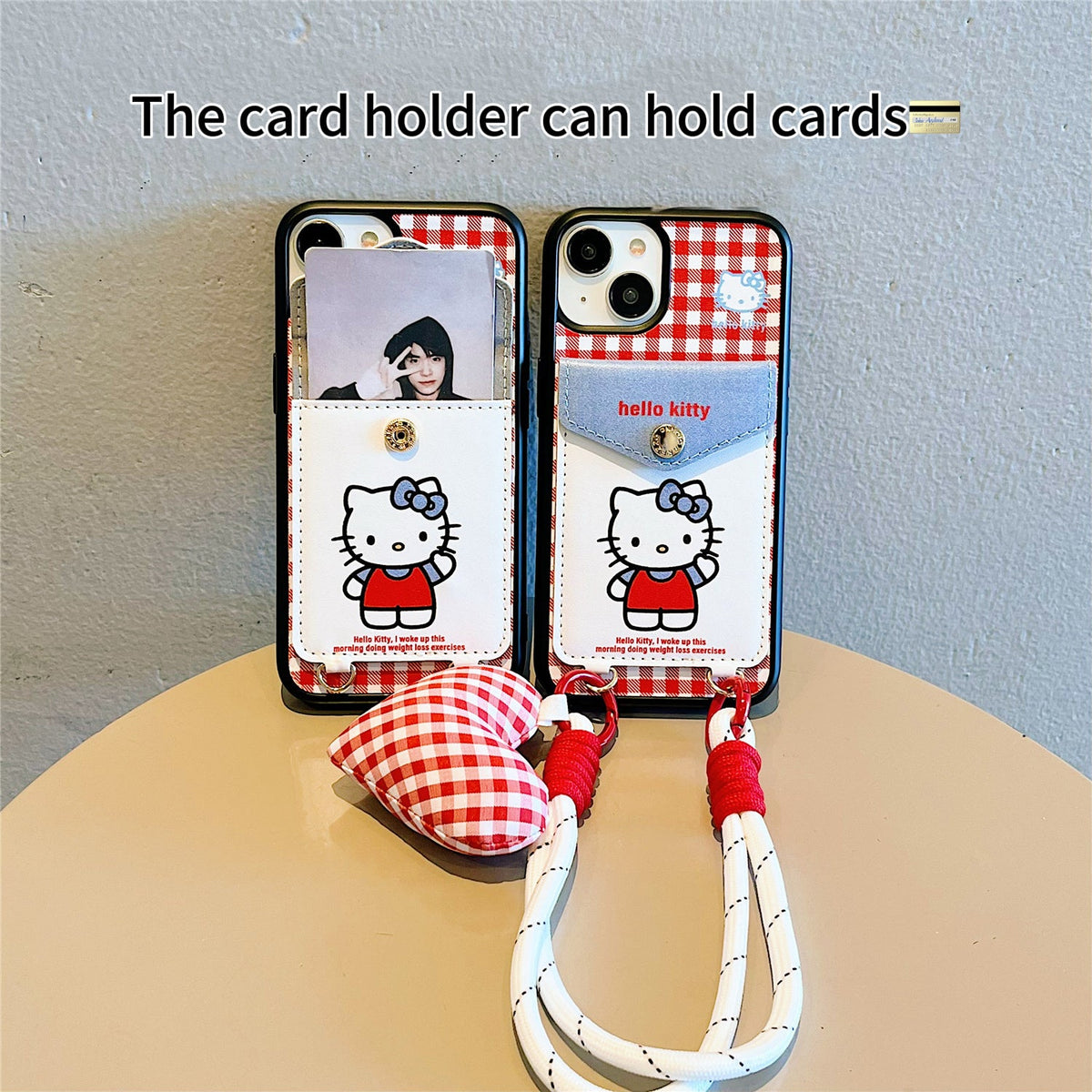 Plaid KT Cat Card Holder Phone Case