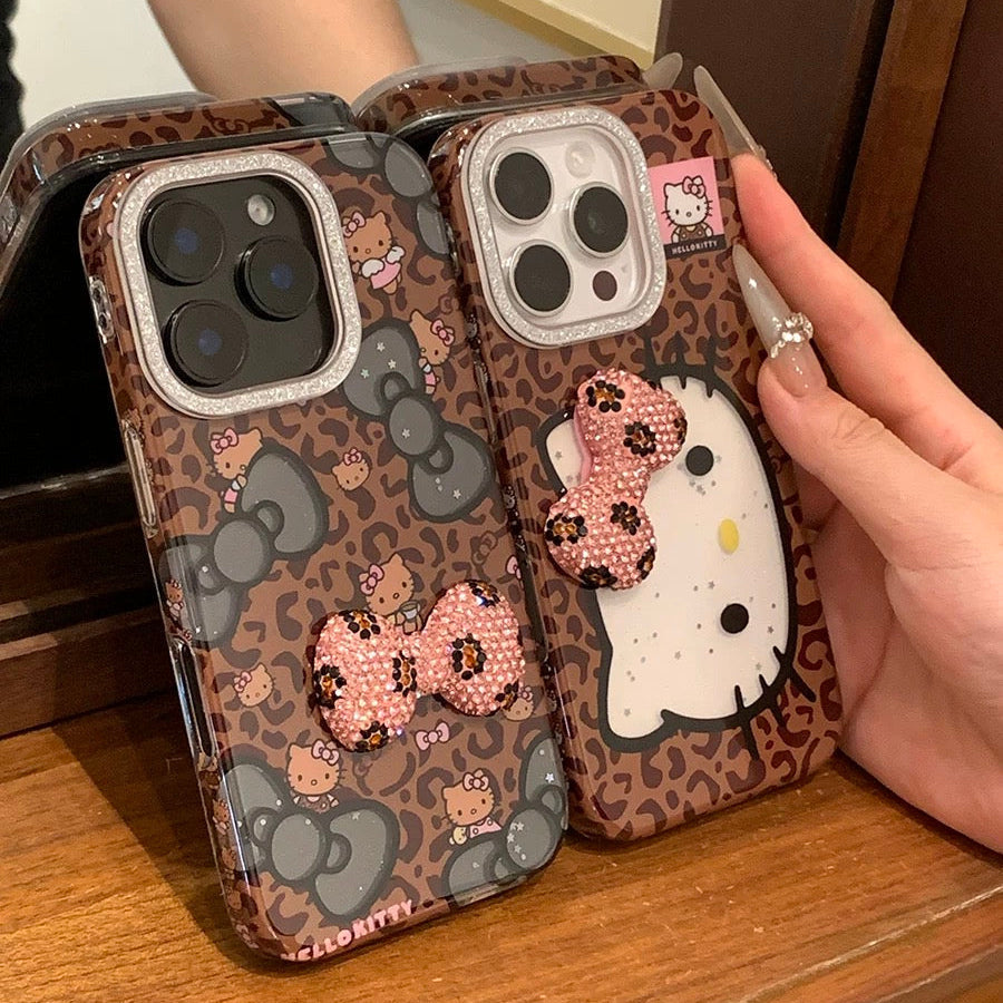 Creative Bowknot & Leopard Print Hello Kitty Phone Case