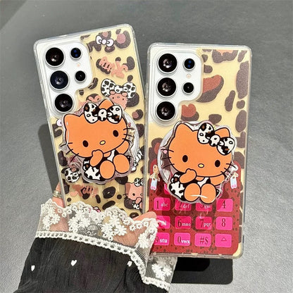 Compatible with Samsung leopard print Kitty magnetic phone case