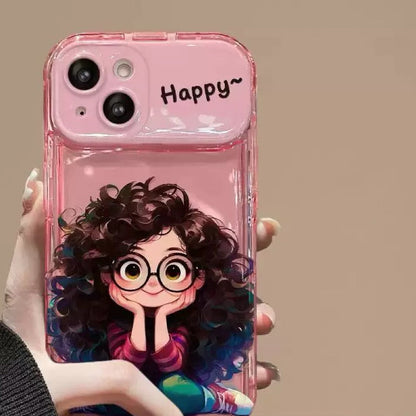 Android compatible  Curly Girl Flip Phone Case with Mirror and Stand