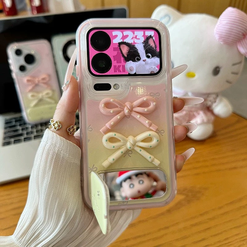 3D bow portable mirror phone case