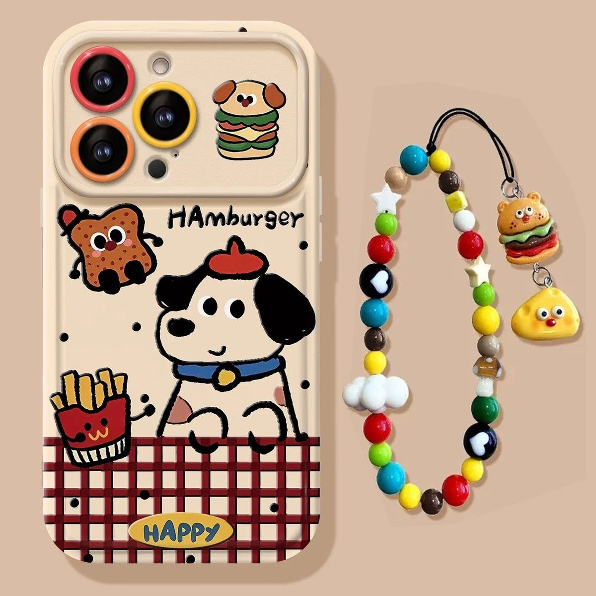 Puppy Hamburger Flip Mirror Phone Case