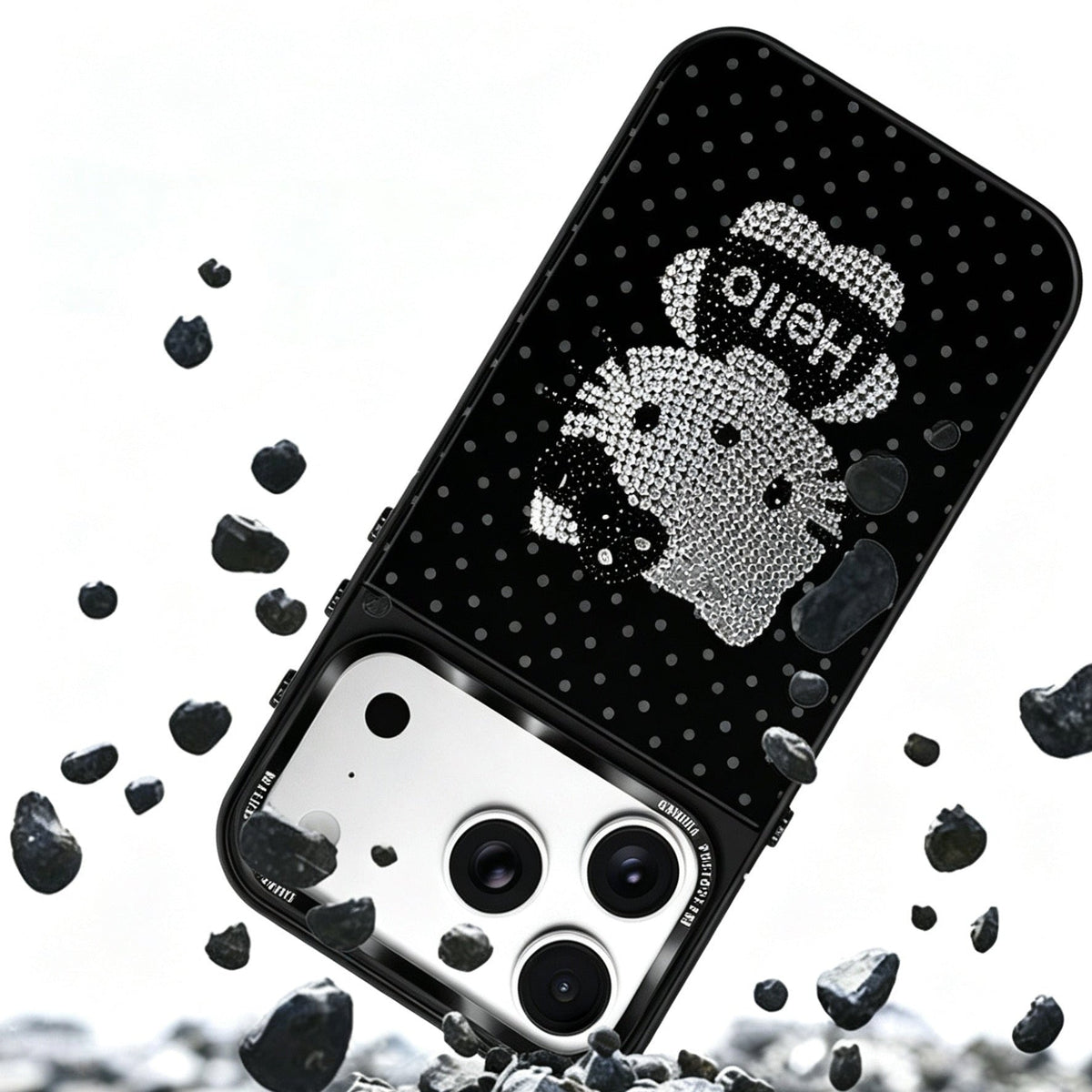 Gold-Plated Phone Case with Full-Set Rhinestone Kitty Cat Design
