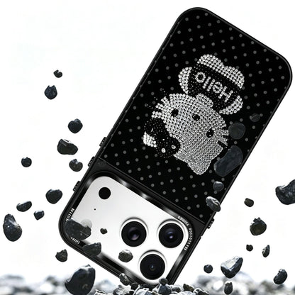 Gold-Plated Phone Case with Full-Set Rhinestone Kitty Cat Design