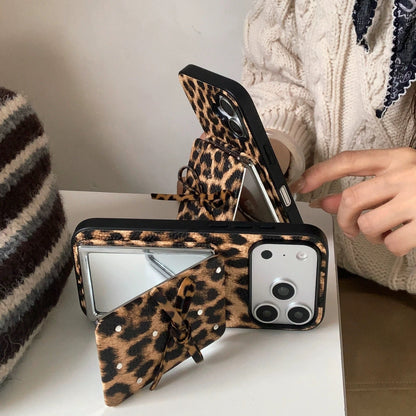 Leopard Print Bow Flap Mirror Phone Case