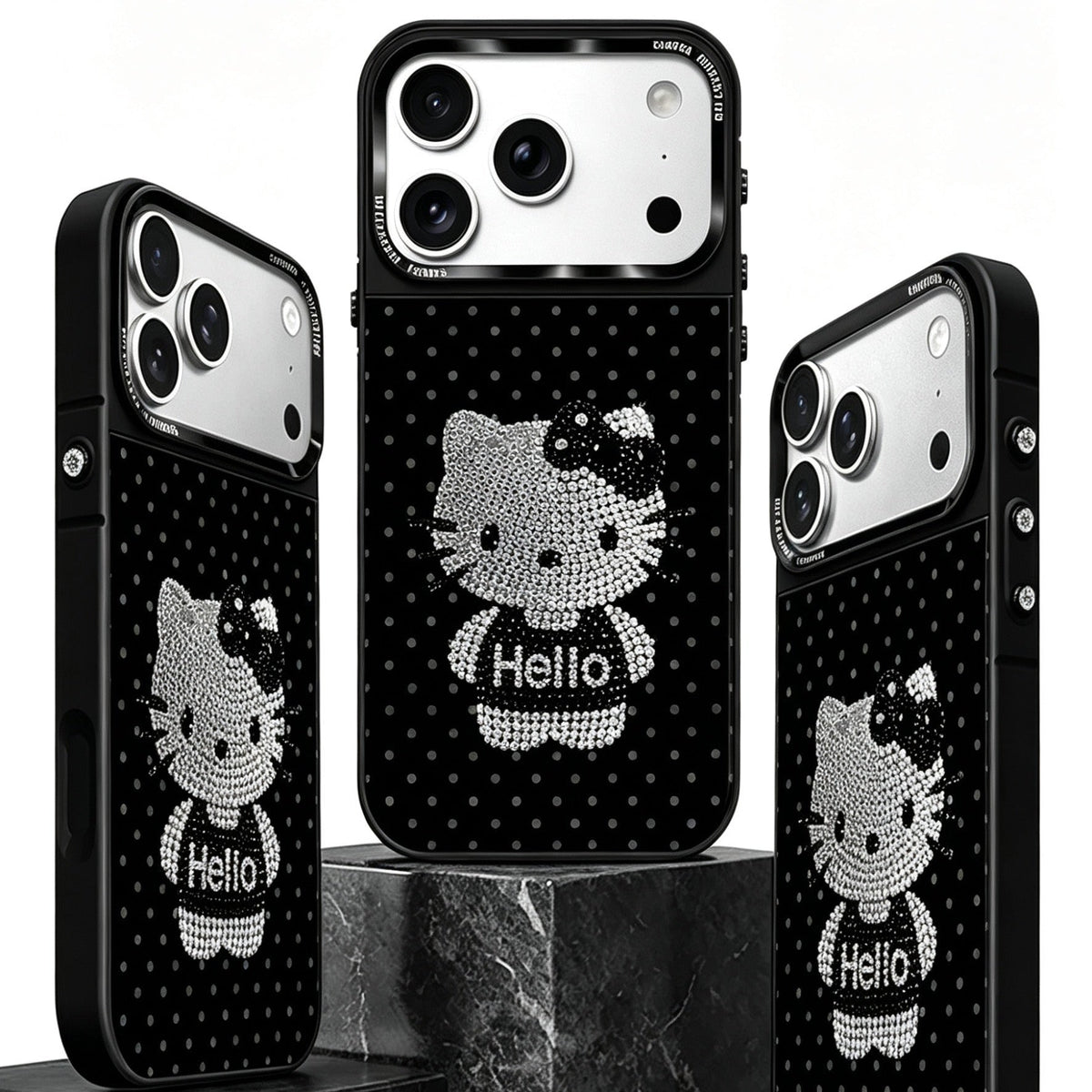 Gold-Plated Phone Case with Full-Set Rhinestone Kitty Cat Design