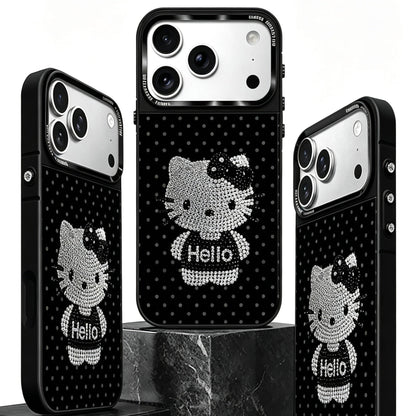 Gold-Plated Phone Case with Full-Set Rhinestone Kitty Cat Design