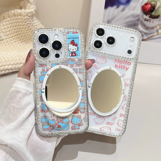 Kitty cat mirror diamond frame mobile phone case