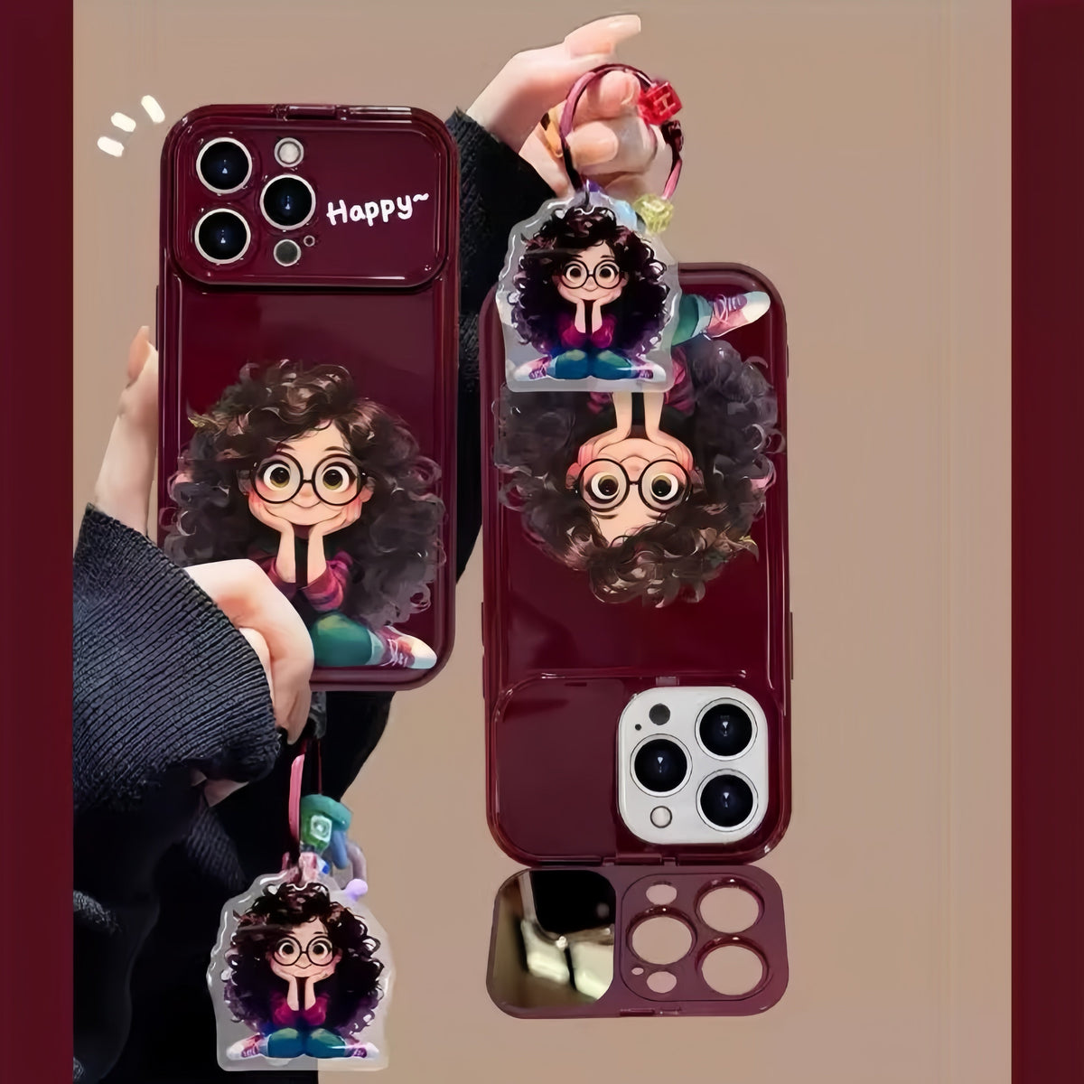 Curly Girl Flip Phone Case with Mirror and Stand