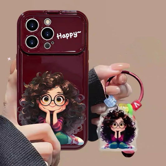Android compatible  Curly Girl Flip Phone Case with Mirror and Stand
