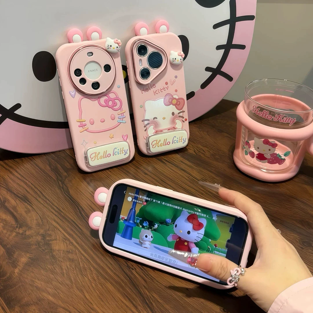 Pink Kitty phone case with two ears and hearts