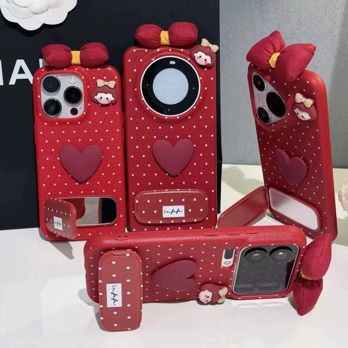 Heart-shaped butterfly and strawberry girl phone case
