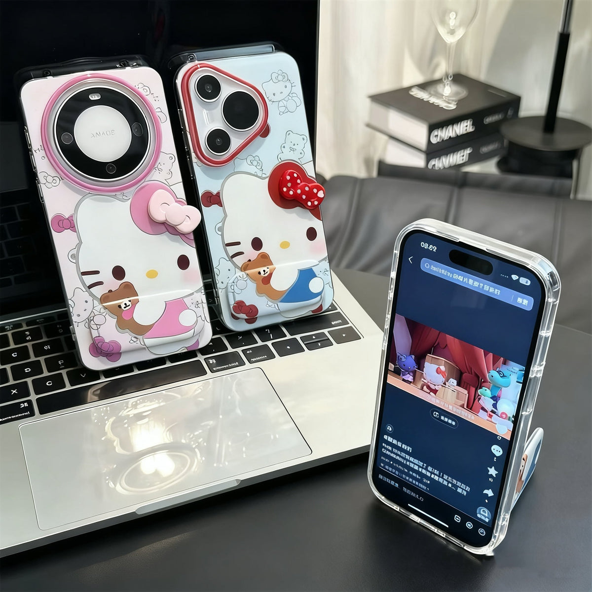 Kitty phone case with bow and mirror