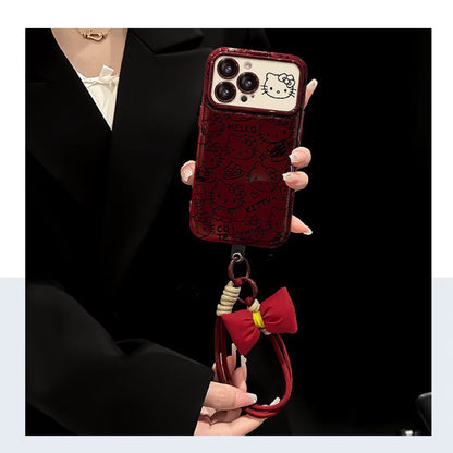 Full-screen Line Kitty flip phone case with mirror and stand