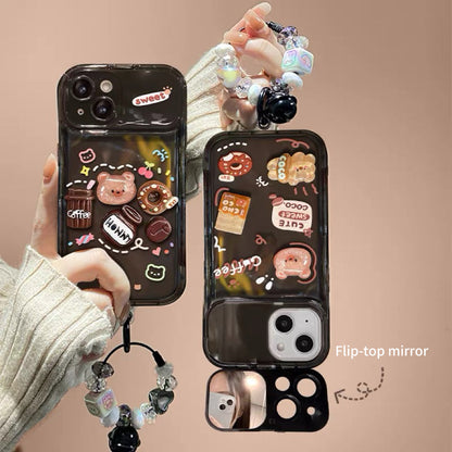 3D bear and Coffee Portable Mirror Phone Case