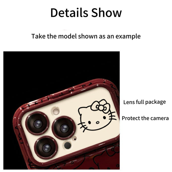 Android compatible Full Screen Line Kitty Flip Phone Case with Mirror and Stand