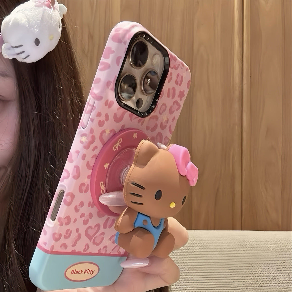 Hello Kitty Leopard Print Magnetic Holder Phone Case