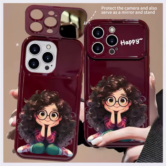 Curly Girl Flip Phone Case with Mirror and Stand
