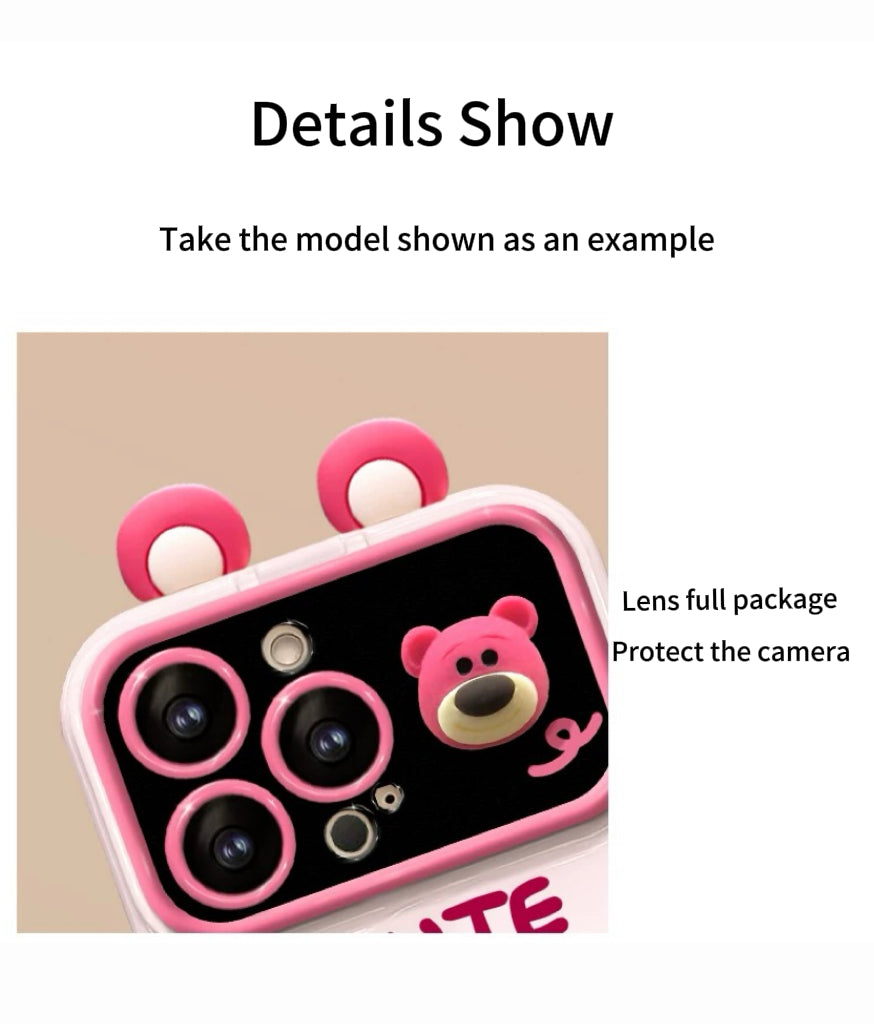 3D Ear Strawberry Winnie the Pooh Flip Phone Case