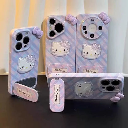 Compatible with Samsung Kitty Cat Bow Doll Mirror Stand Phone Case