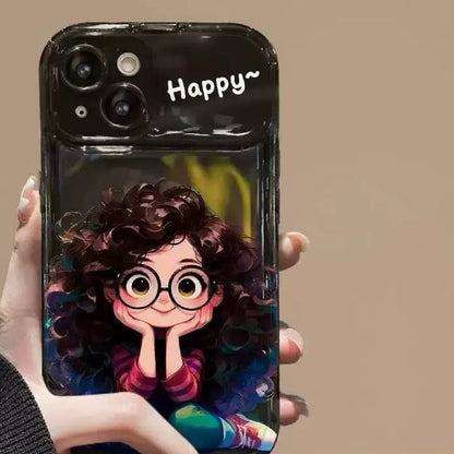 Android compatible  Curly Girl Flip Phone Case with Mirror and Stand