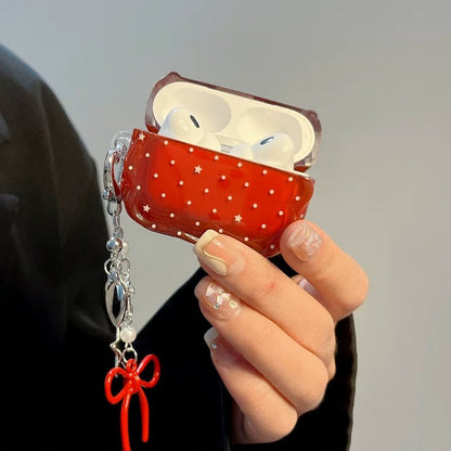Minimalist Red Star & Polka Dot Earphone Case