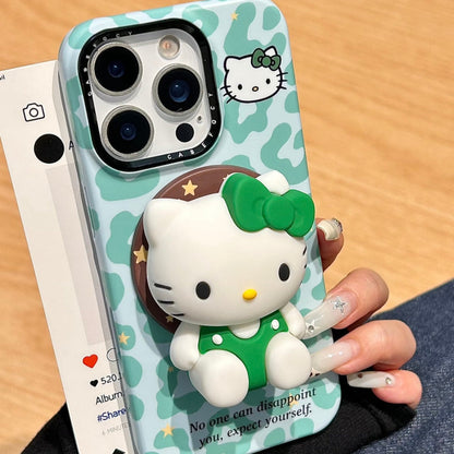 Green leopard print Kitty cat magnetic holder phone case