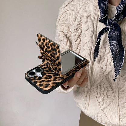 Leopard Print Bow Flap Mirror Phone Case