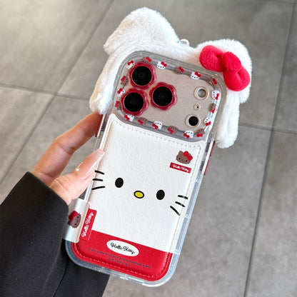 3D Plush Bowknot Hello Kitty Full Coverage Phone Case
