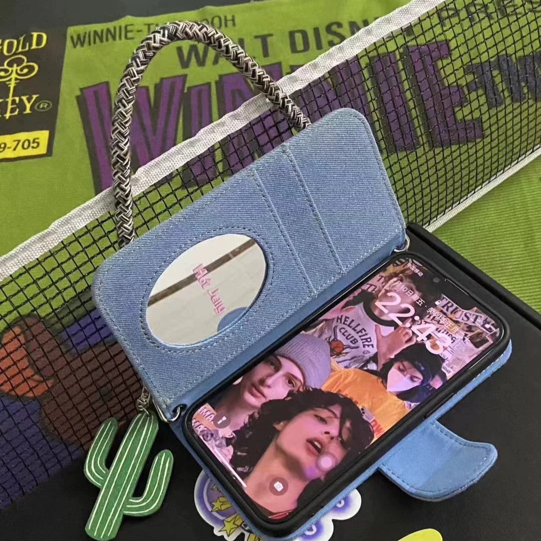 Creative Limited Edition Denim Embroidery Flip Phone Case