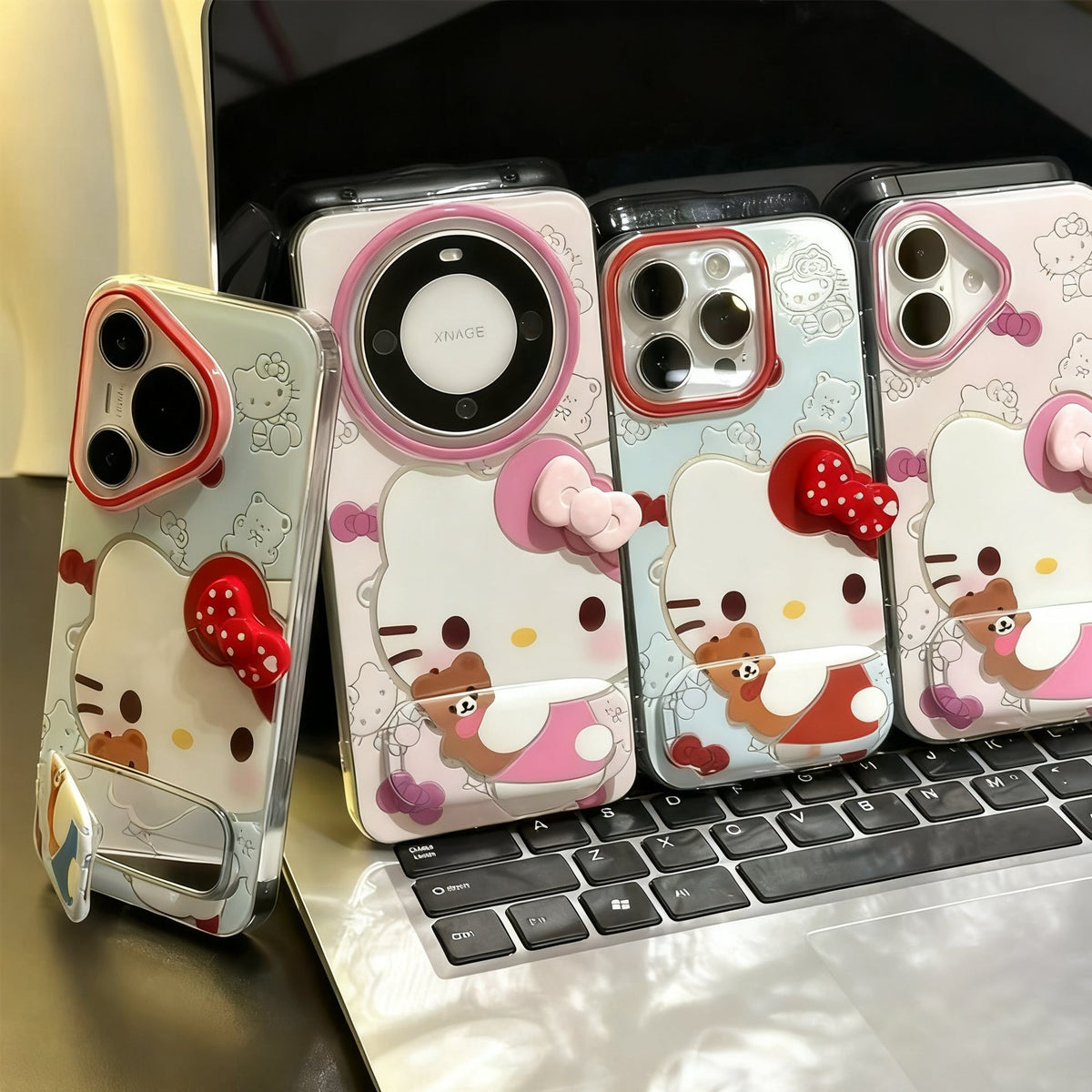 Kitty phone case with bow and mirror