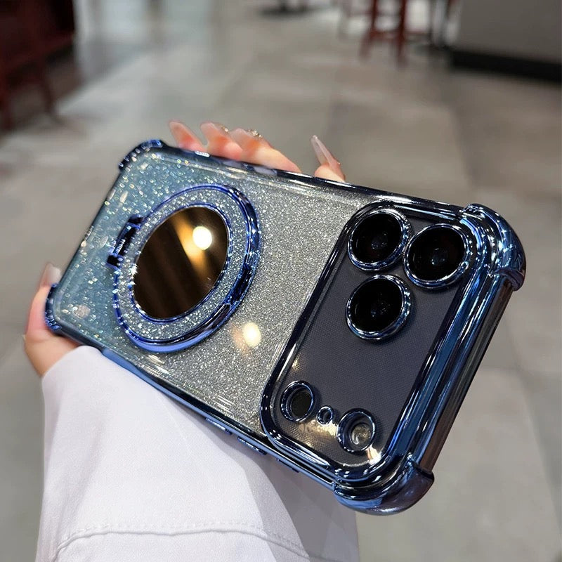 Sparkling portable mirror and stand phone case