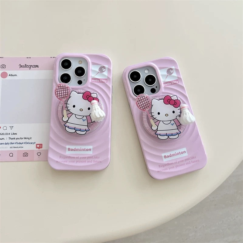 Pink Kitty badminton shuttlecock magnetic phone case