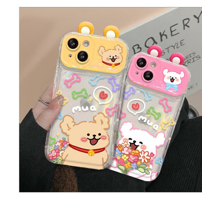 Puppy Flip Clear Phone Case with Mirror and Stand