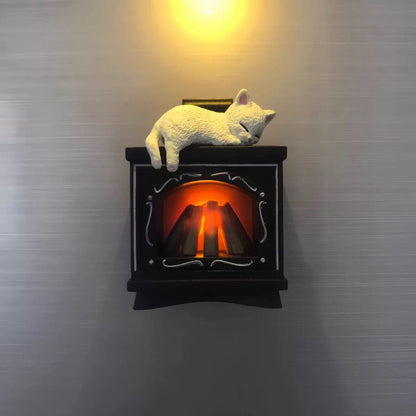 Creative Fireplace and Cat Fridge Magnet