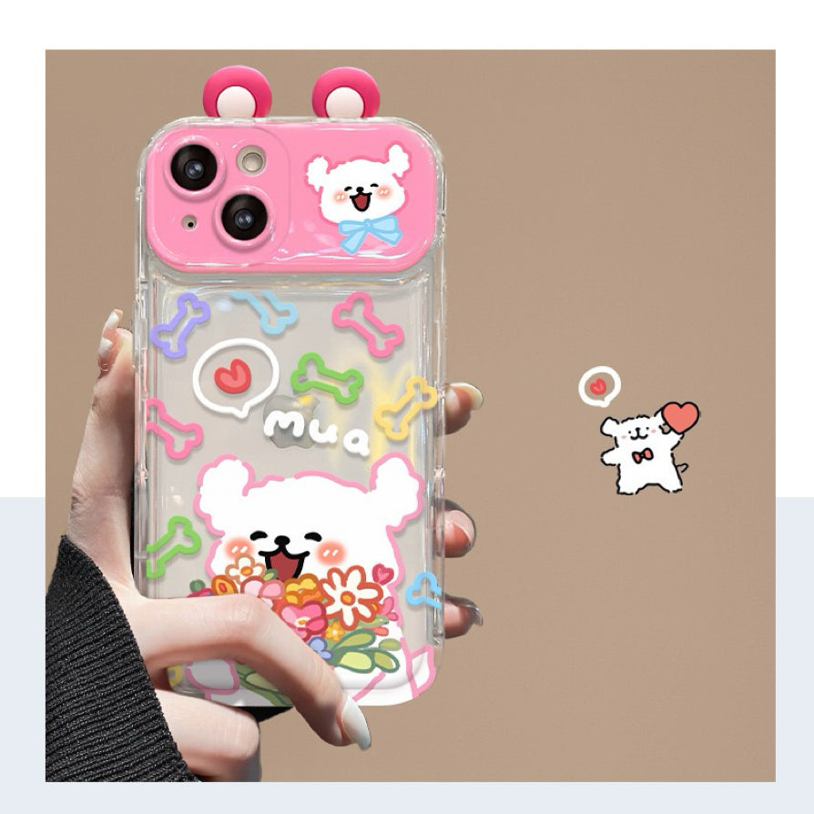 Puppy Flip Clear Phone Case with Mirror and Stand